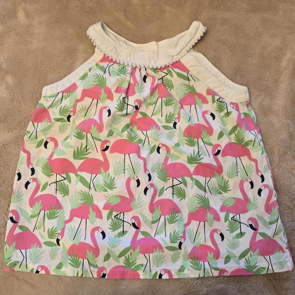 Gymboree Girls White Pink Green Flamingo Printed Blouse Shirt Top Size 6